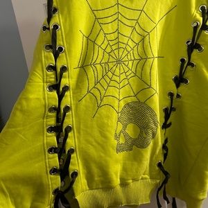 Distressed Lace Up Hoodie with Spikes NWOT